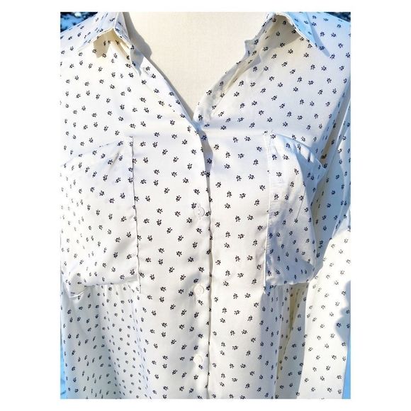 DH3 Button Down Cream Print Blouse Top 3/4 Sleeve Ditzy Floral Sz XL - Picture 8 of 13